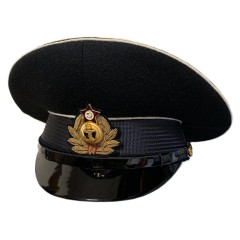 Фуражка ВМФ СССР черная с белыми кантами и кокардой ручной вышивки VMF0140