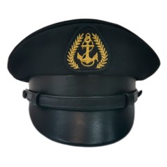 Фуражка черная с кожаным козырьком, околышем и ремешком Y081-1